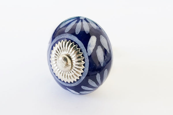 Ceramic royal blue floral style 4cm round door knob SB