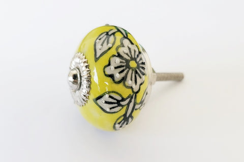 Ceramic lemon vibrant yellow white embossed 4cm round door knob DF3