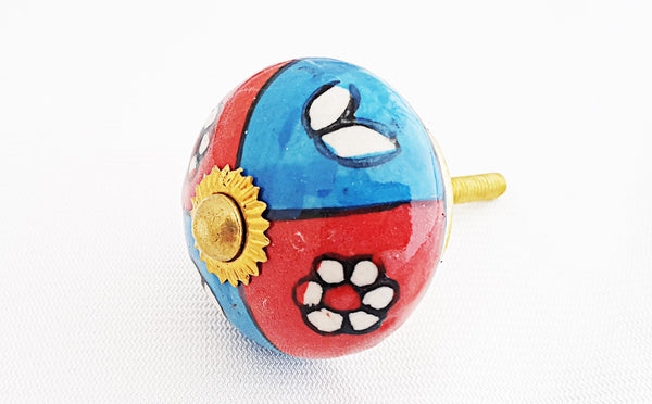 Ceramic funky colorful blue red 4cm round door knob SB