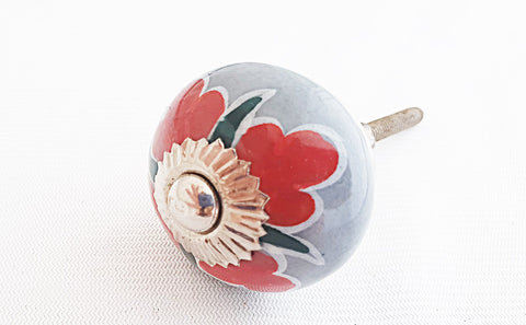 Ceramic grey red green floral 4cm round door  B9