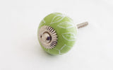 Ceramic apple green delicate floral design 4cm round door knob B9