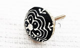 Ceramic black white floral design 4cm round door knob SB