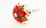 Ceramic white red orange beautiful floral design 4cm round door knob F11