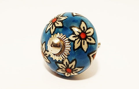 Ceramic aqua white red floral unique funky round 4cm door knob pulls handles