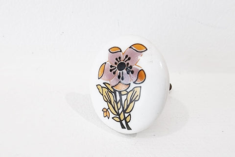 Ceramic delicate floral design pink yellow mustard 4cm round door knob B15