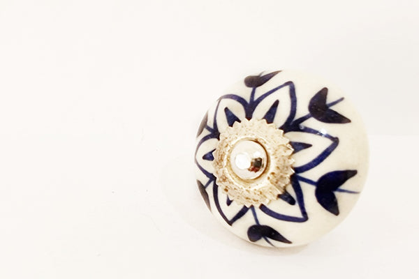 Ceramic royal blue delicate floral 4cm round door knobs G10