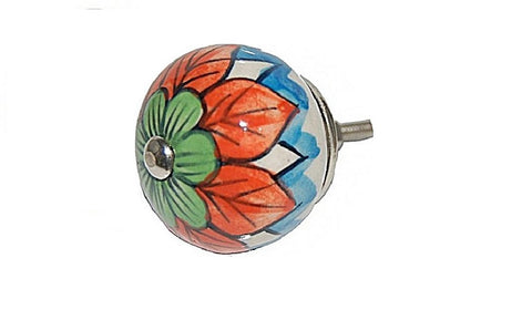 Ceramic blue red green floral design round 4cm door knobs pulls handles G9