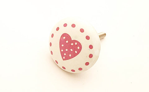 Ceramic pink heart kids print shabby chic 4cm round door knob SB